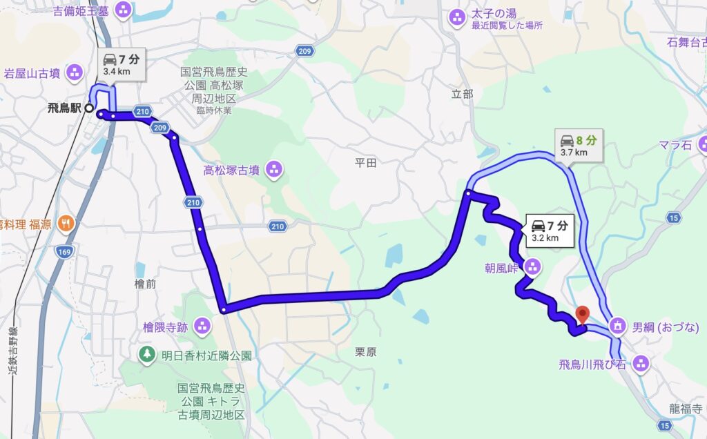 稲渕棚田へのアクセスルートを示した地図画像
